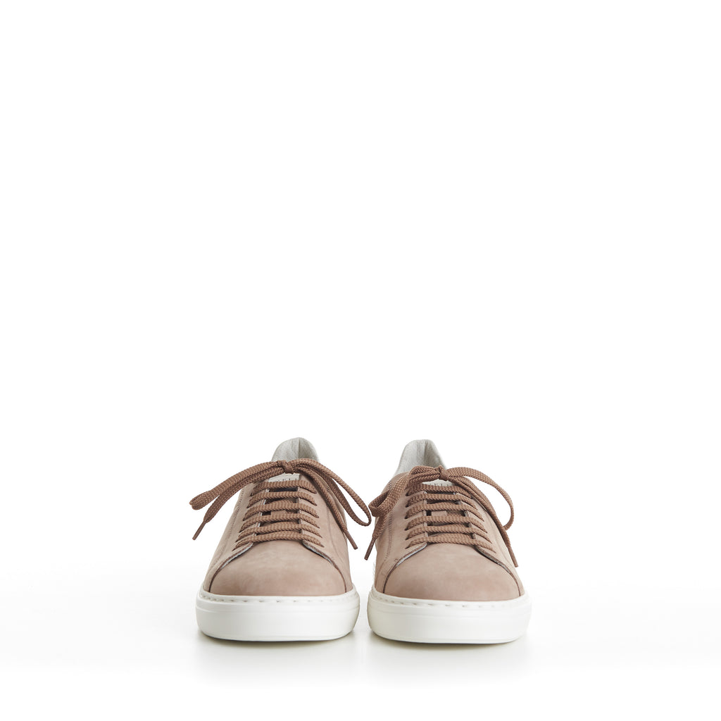 Beige Low-top Sneakers - Nubuck, Rubber Sole, Leather-Trim