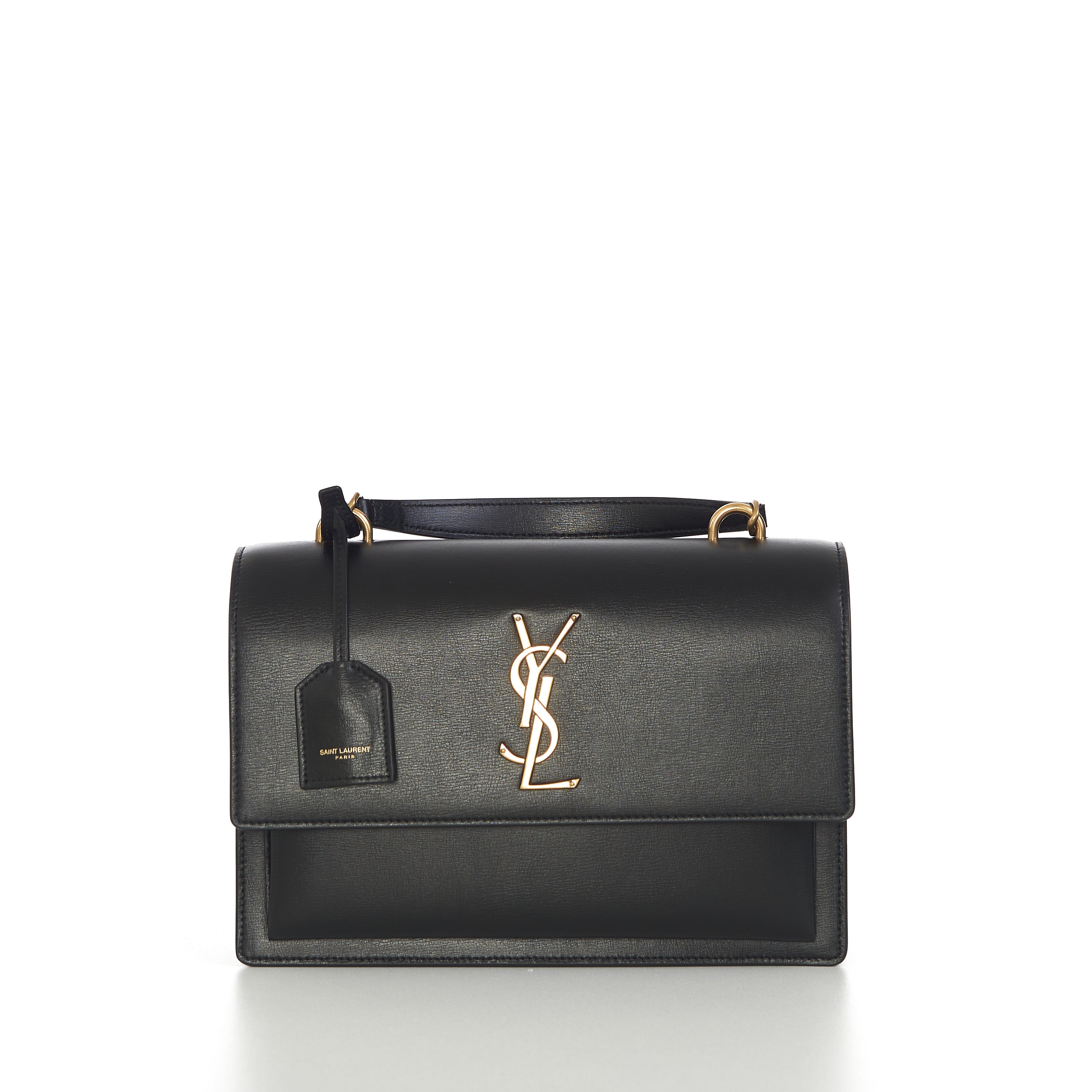 Sunset Medium Top Handle Bag In Black Smooth Leather