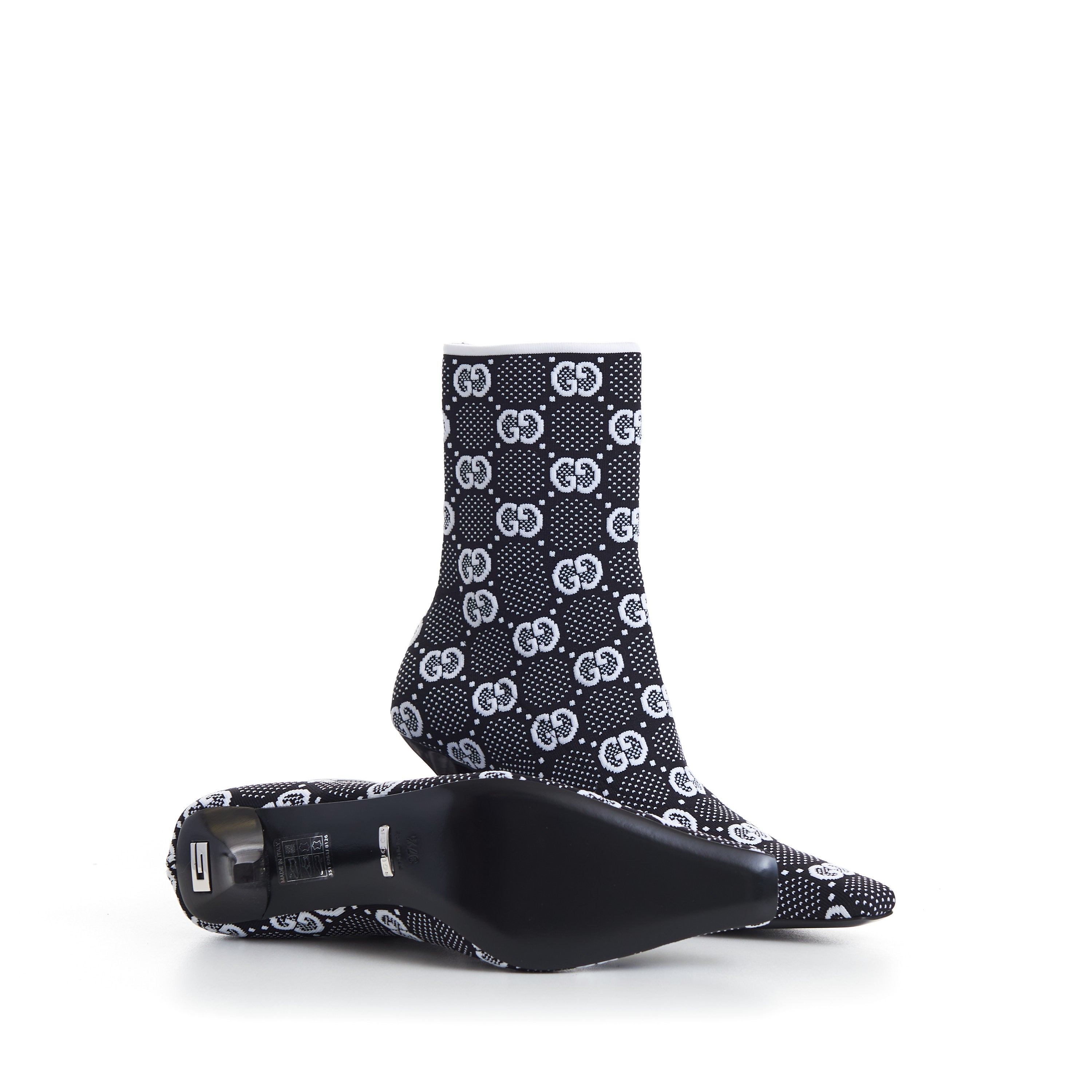 Women s Black GG Knit Ankle Boots Pointed Toe Metal G