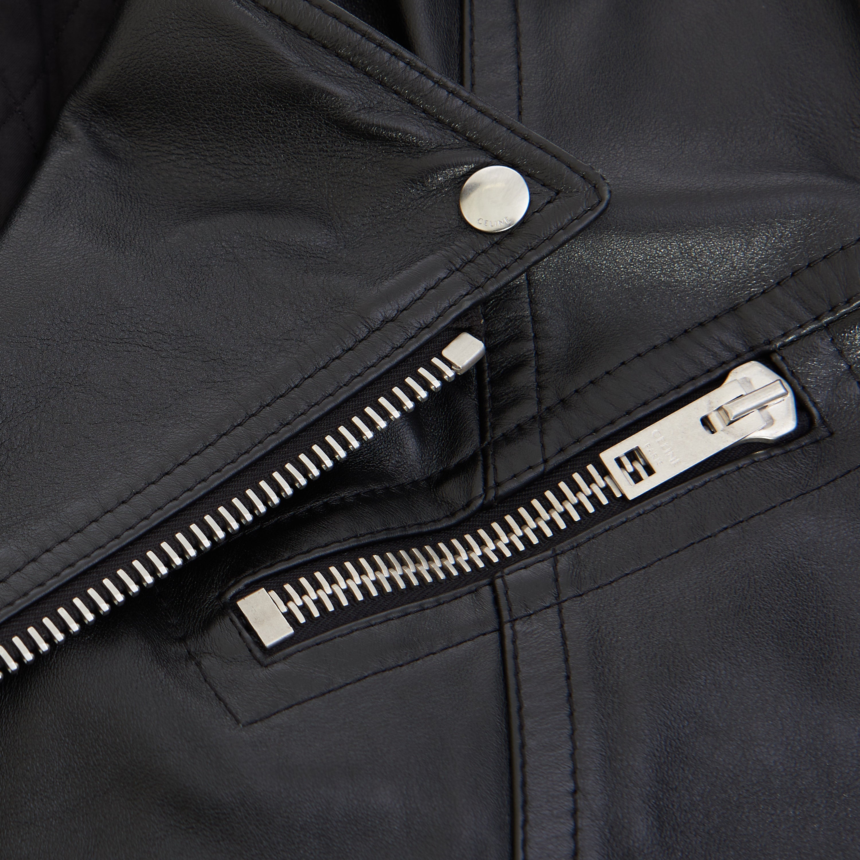 Triangle Jacket Button Oversized Biker Jacket With Triangle Bands In Black Calfskin – CHIIIQ