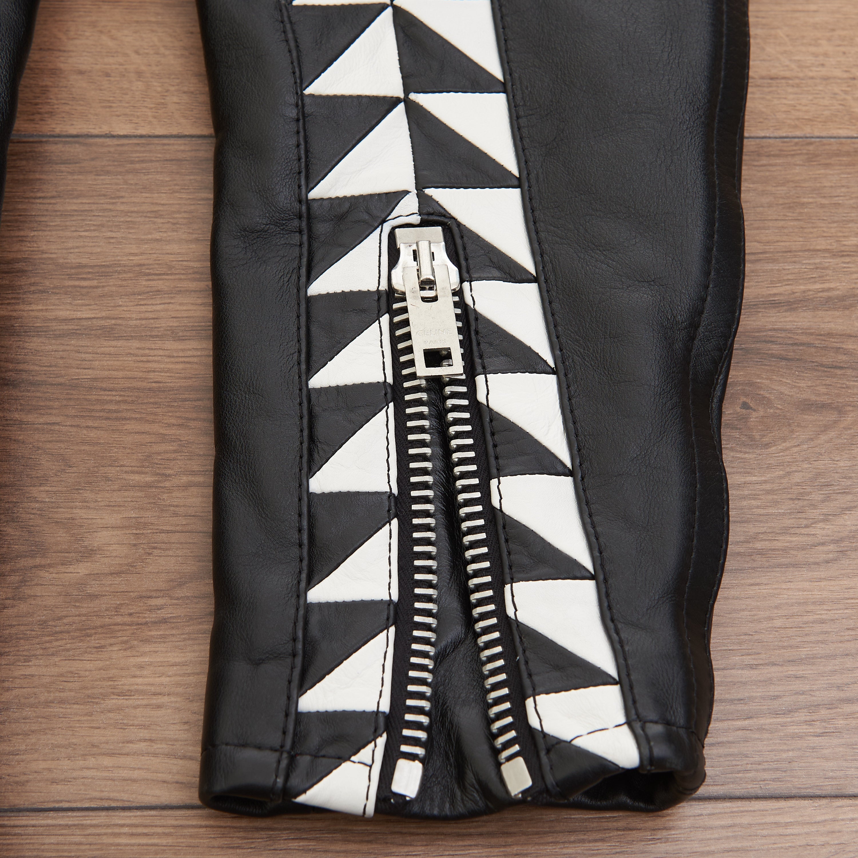 Triangle Jacket Button Oversized Biker Jacket With Triangle Bands In Black Calfskin – CHIIIQ