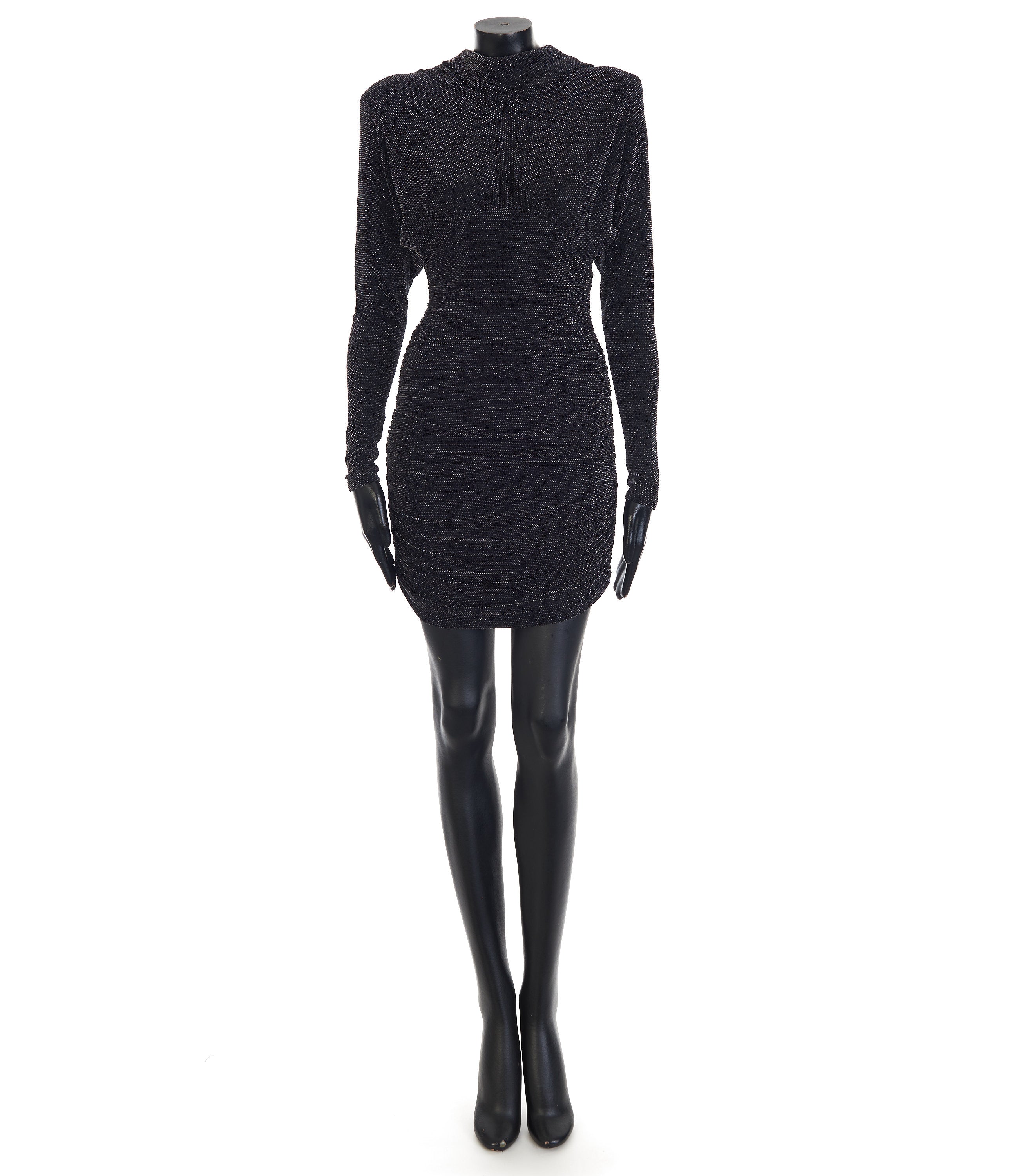 Short Black Mini Dress - Lurex Jersey, Cowl Back CHIIIQ Short Black Mini Dress - Lurex Jersey, Cowl Back CHIIIQ