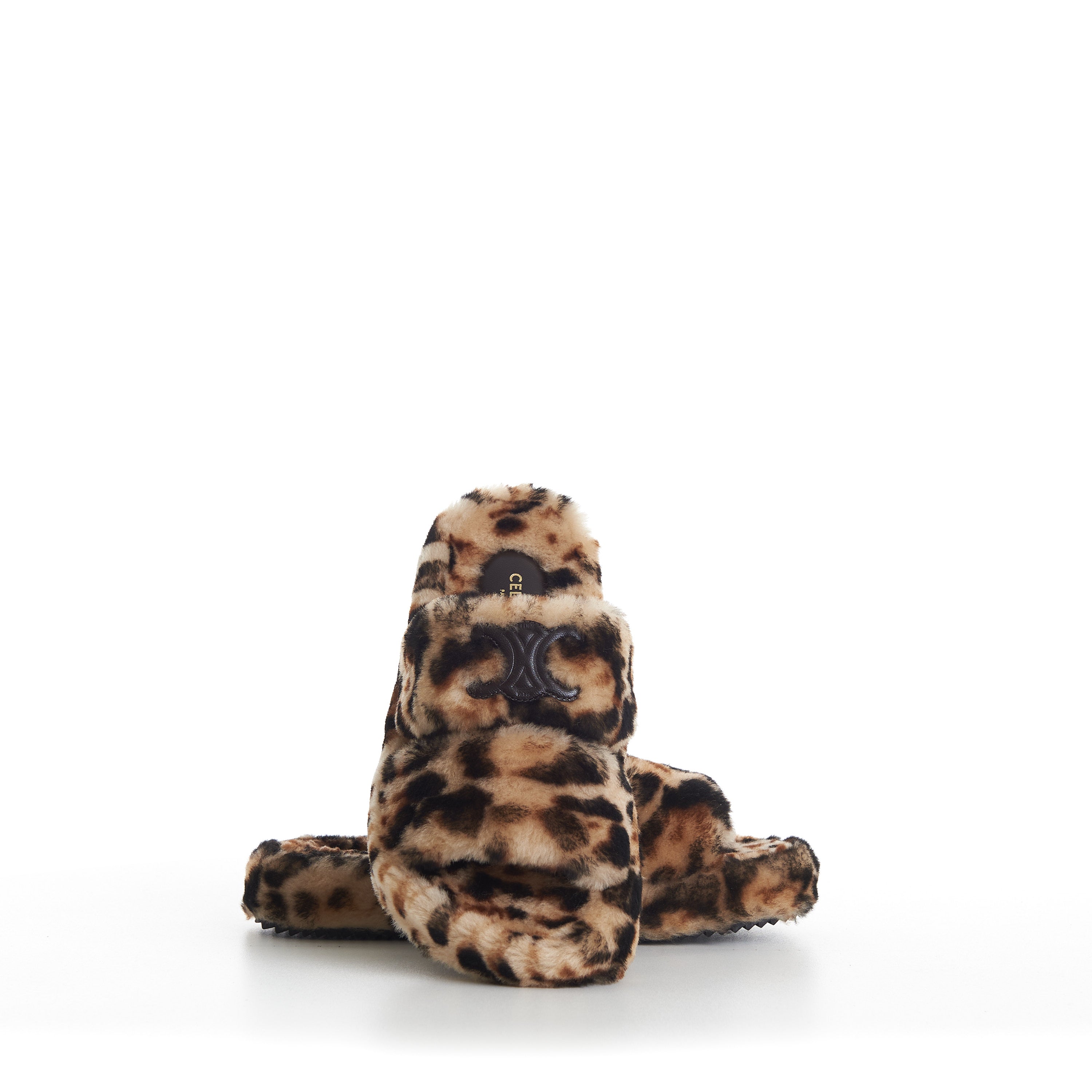 Leopard fur slide sandals hotsell