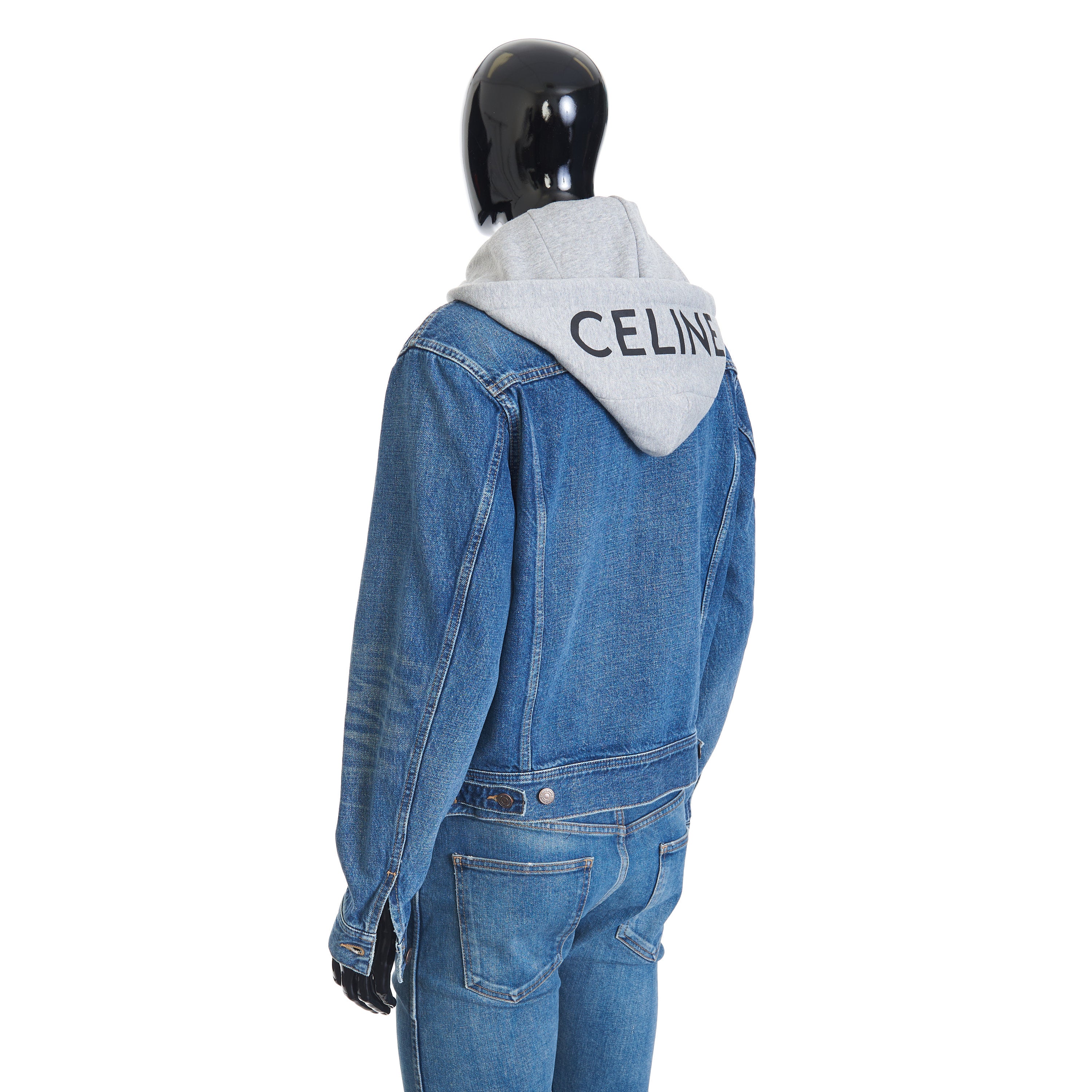 Celine Homme - Men - Denim and logo-print Cotton-jersey Hooded Trucker Jacket Blue - M