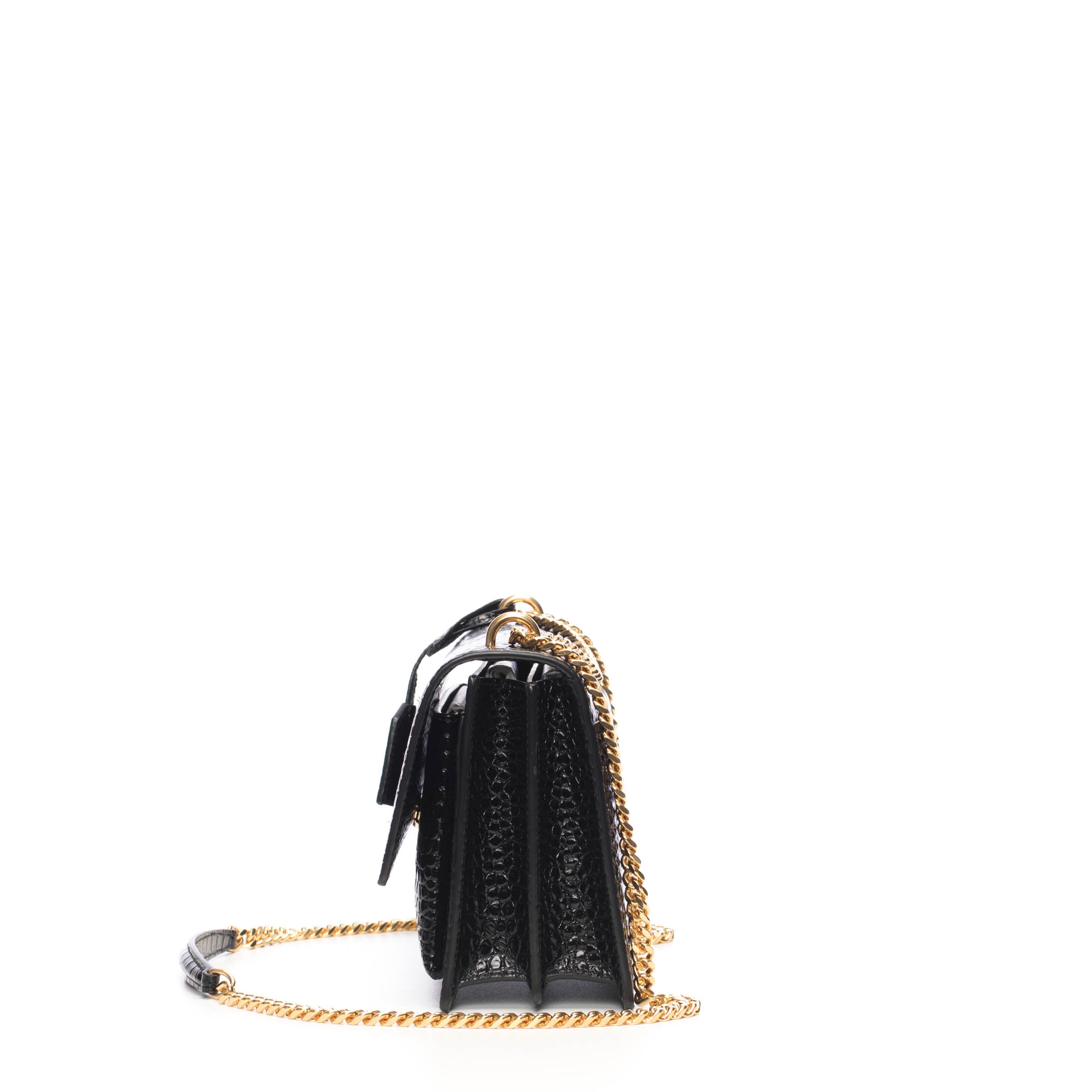 Sunset Medium In Black Crocodile-Embossed Shiny Leather – CHIIIQ