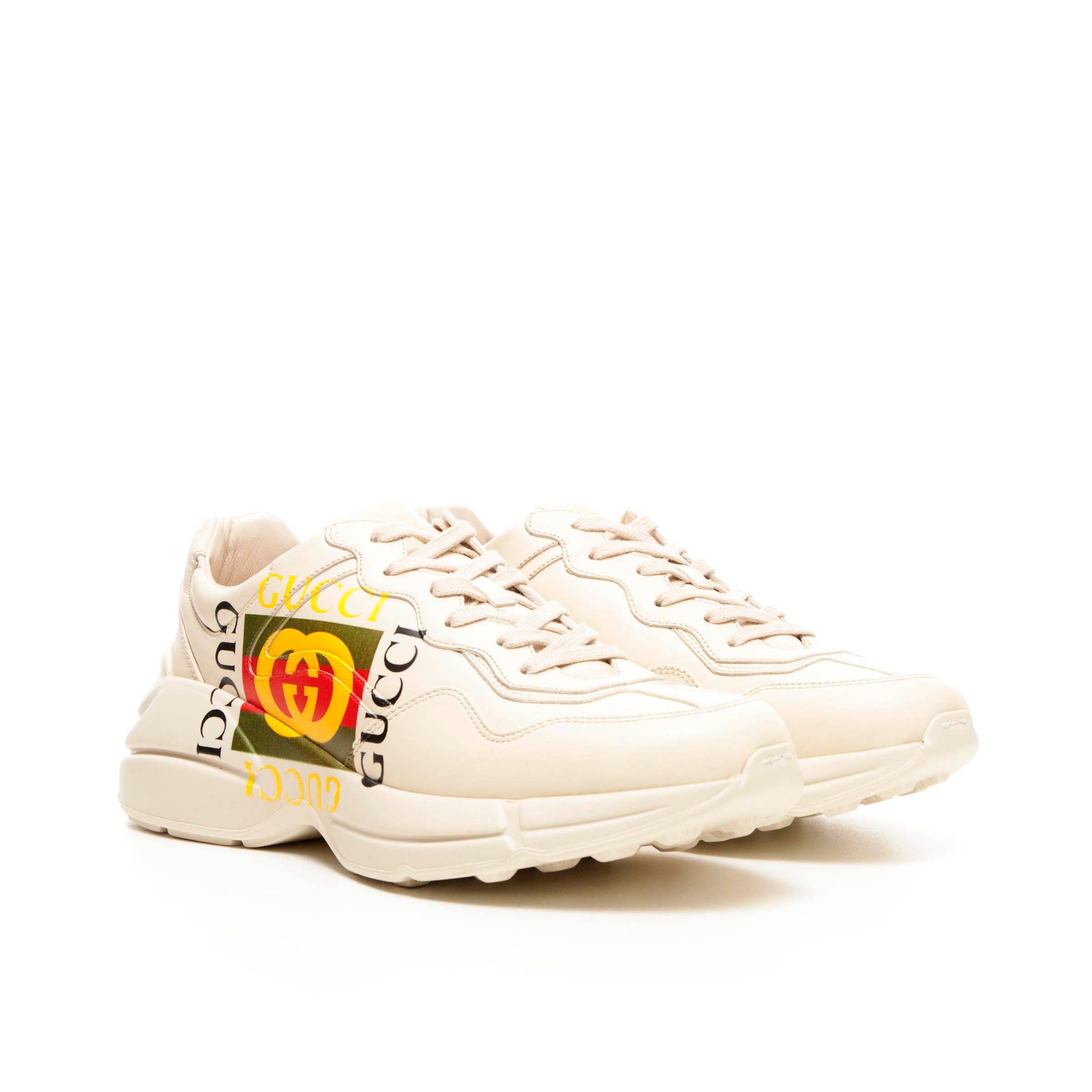 Ivory Leather Rhyton Gucci Square Logo Sneaker – CHIIIQ