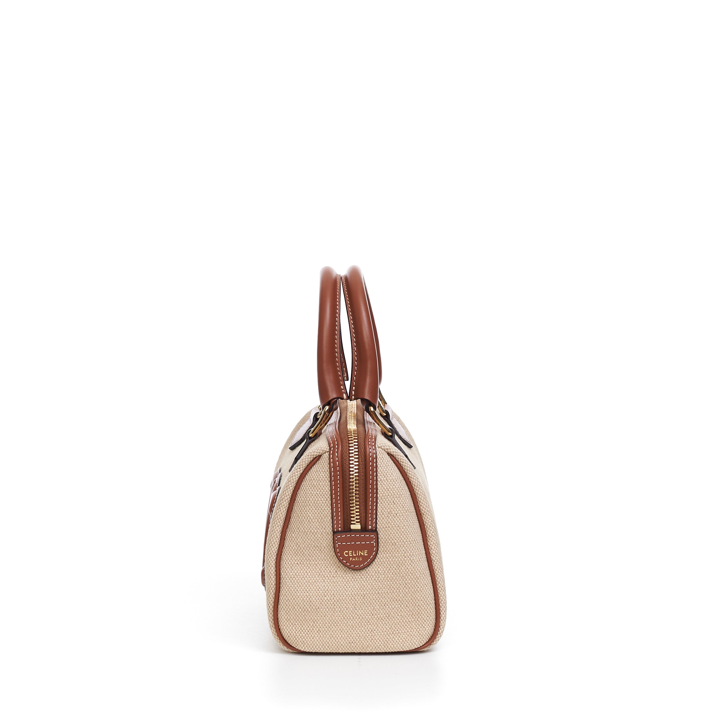 SMALL BUCKET CUIR TRIOMPHE IN TEXTILE AND CALFSKIN - NATURAL / TAN