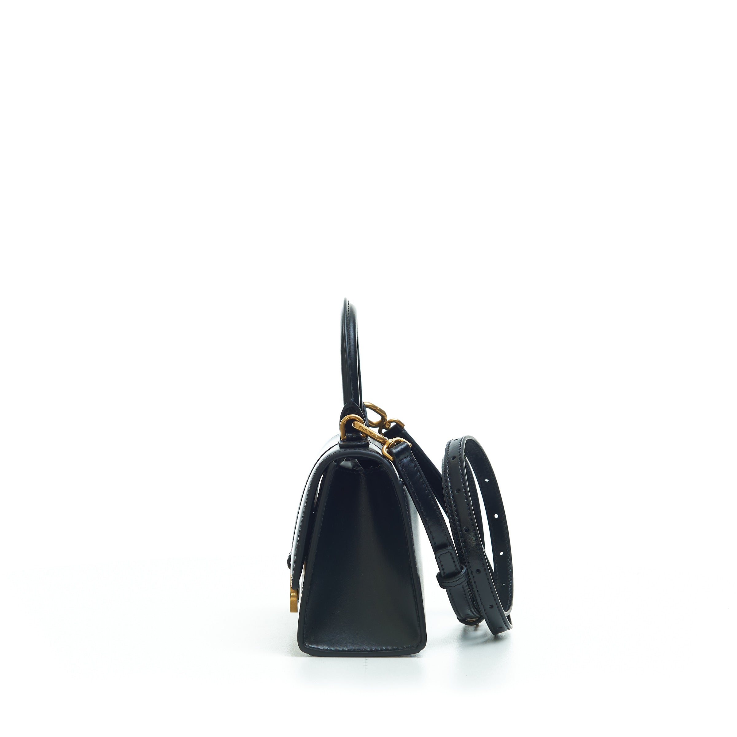 Hourglass XS Shiny Leather Top-Handle Bag